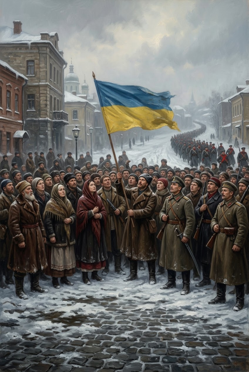 провъзгласяването на Украинската народна република в Киев и настъплението на Червената армия
