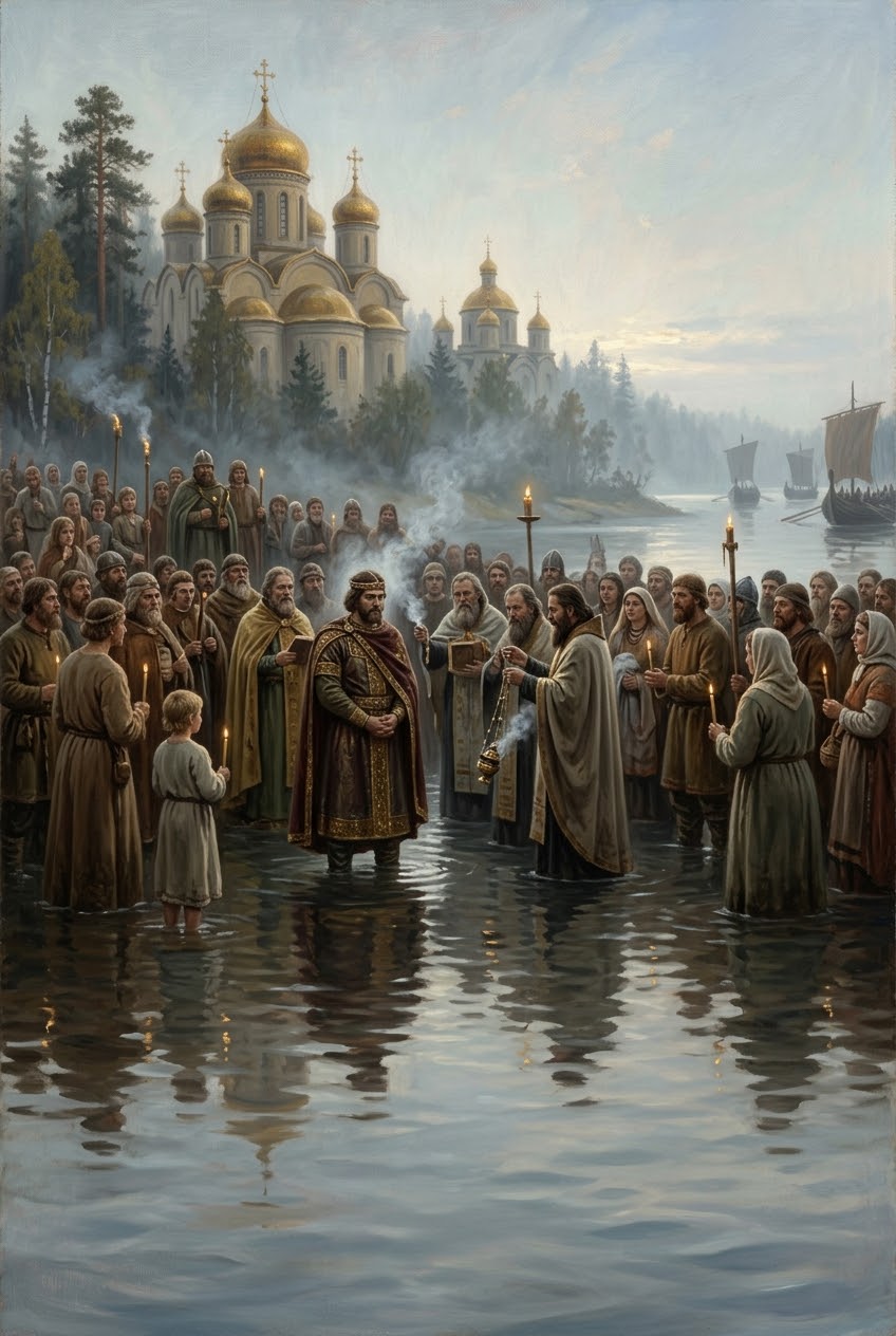 покръстването на Киев при княз Владимир, златните куполи на „Света София“